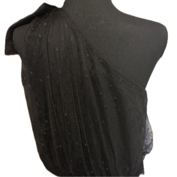 Express Black Mesh Polka Dot One Shoulder Bow Midi Sheath Dress size M - Picture 7 of 14
